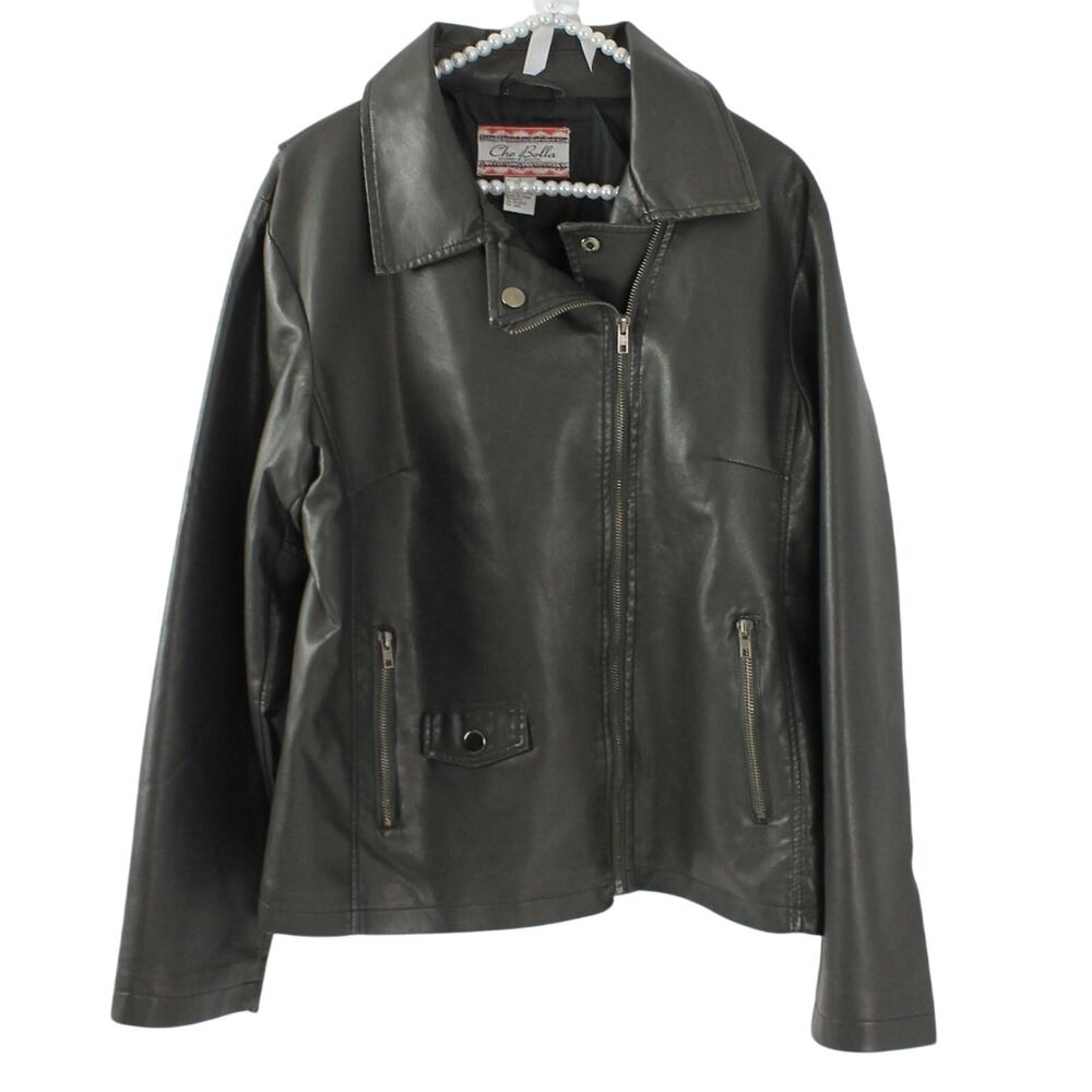 Che Bella Asymmetrical Vegan Leather Moto Jacket Size Large